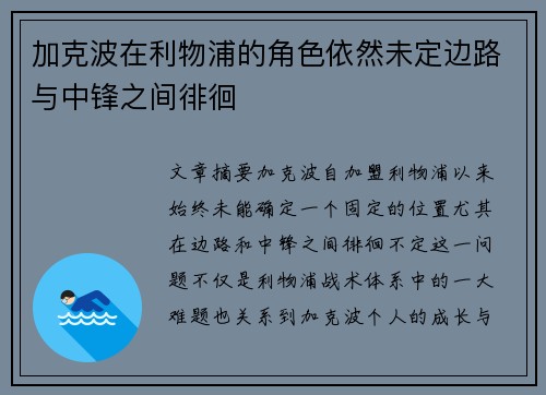 加克波在利物浦的角色依然未定边路与中锋之间徘徊 加克波在利物浦的角色依然未定边路与中锋之间徘徊